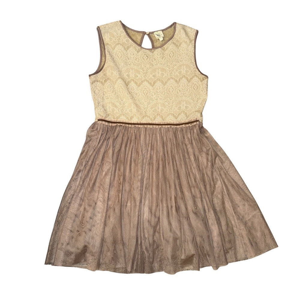 Anthropologie Sparrow Lace Tulle Dress Women Large Mauve Cream Fit & Flare